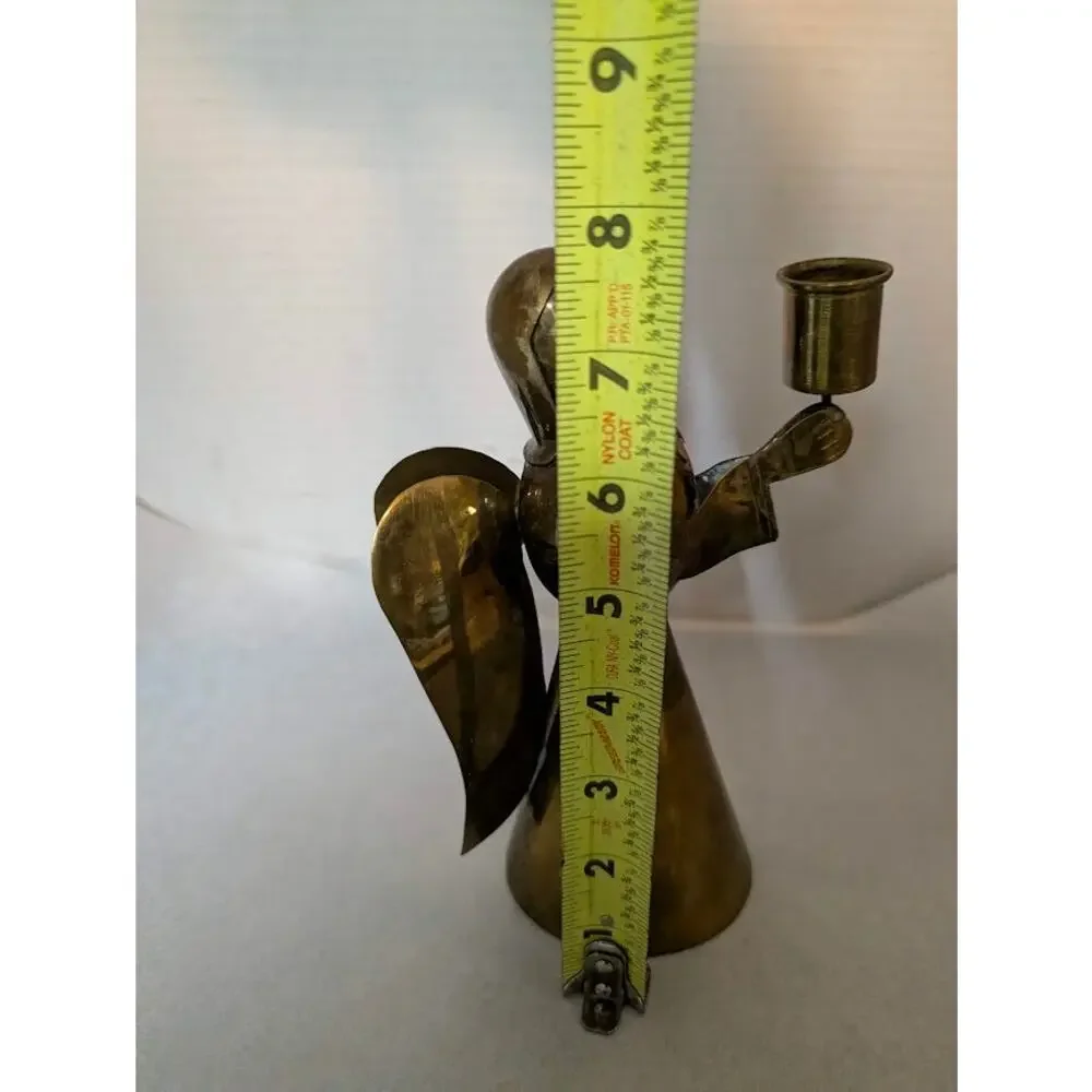 Vintage Brass Mexican Angel Candle Holder - Handcrafted Mid-Century Folk Art